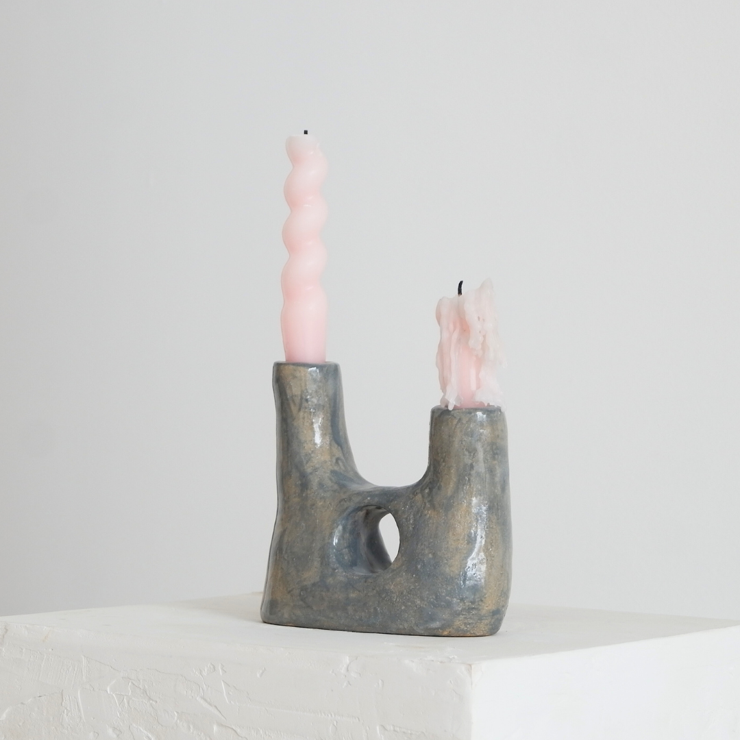 Candle Holder Rain Gray Glossy